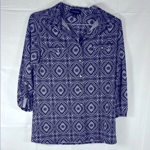 Chaps Black and White Geometric Blouse